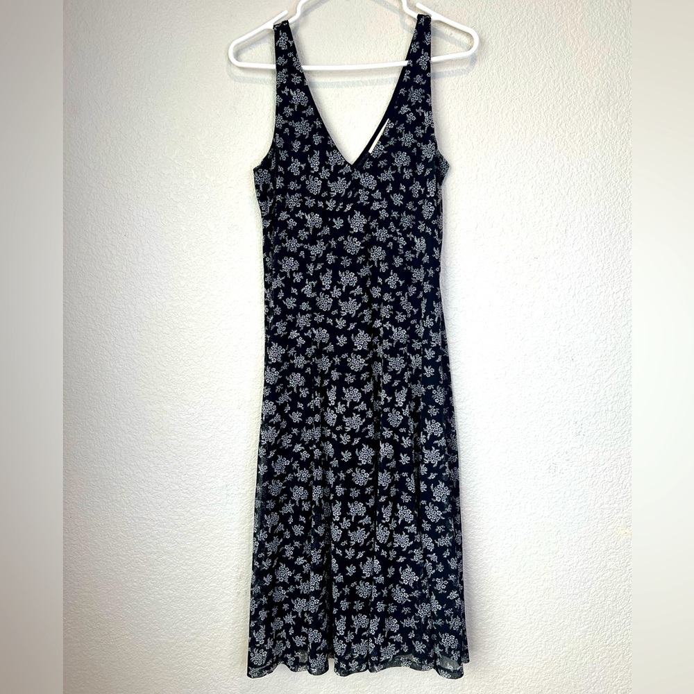 Michael Kors Floral Mesh Overlay Slip Dress, L